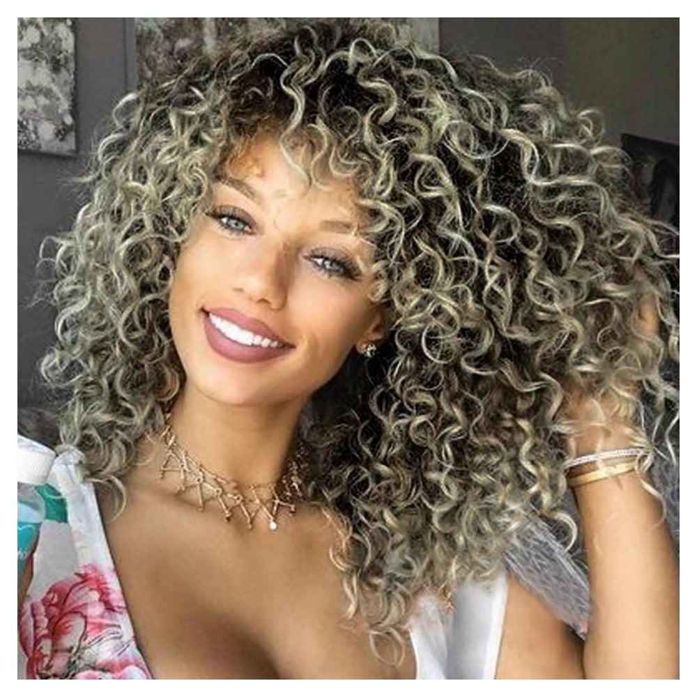 Perücke Afro Synthetisch Kinky Curly Pony Kurz Braun gemisch 1 St