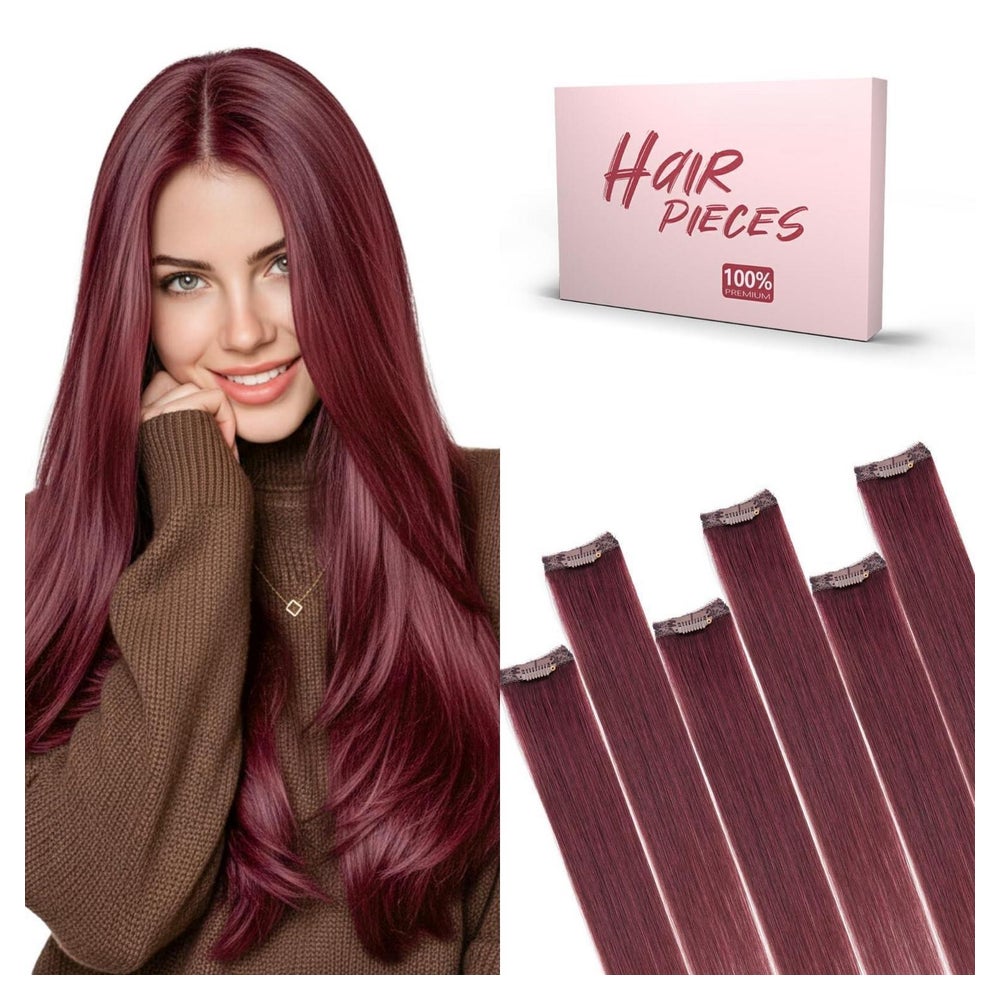 Clip In Extensions Echthaar Remy 6 Clips 6 40 cm 40g Weinrot 1 St