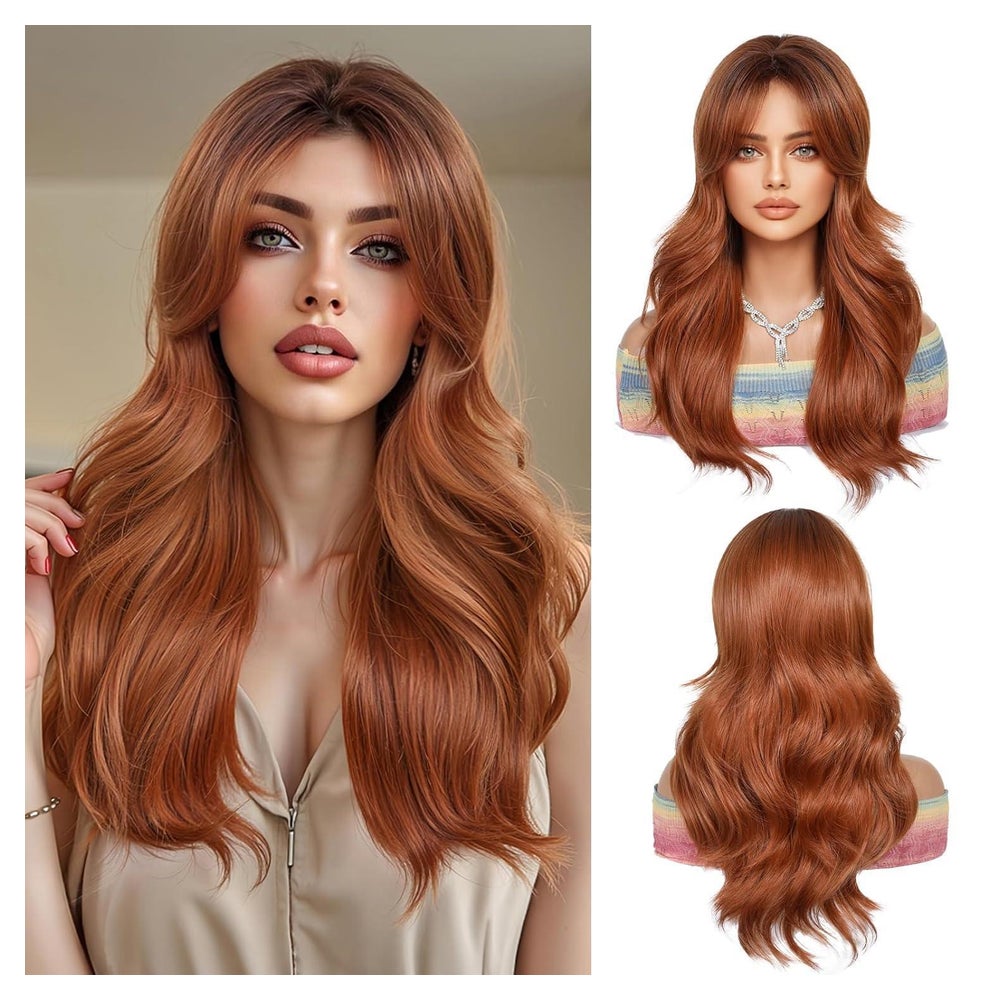 Lange Ombre Auburn Perücke mit Pony Natürliches Synthetik-Ha 1 St