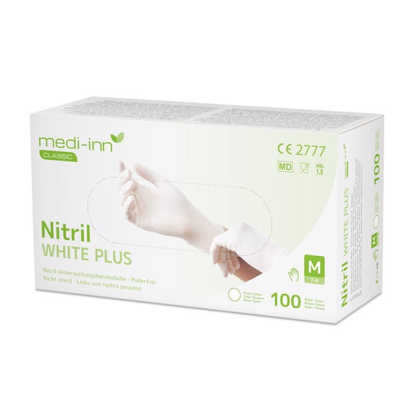 Medi-Inn Nitril White Plus Einmalhandschuhe, weiß, puderfrei, Gr. M 100 St