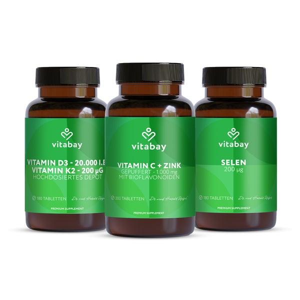 Vitabay Immunsystem – Daily Routine - Vitamin D3 K2, Vitamin C + Zink, Selen 1 Set