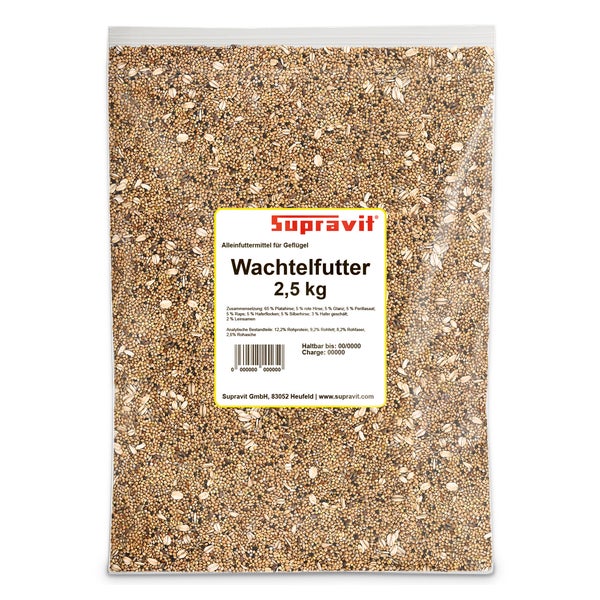 Supravit Wachtelfutter | Vollwertige Körnermischung für Wachteln und Hühner als Alleinfutter | Wachtel Futter mit Hirse Glanz Perillasaat Raps Haferflocken Hafer und Leinsamen 2,5 kg