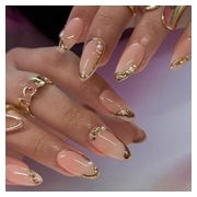 Künstlicher Nagel 24er Gold French Tip mit Perlen Strass glä 1 St