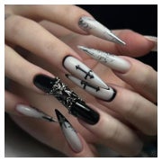 Künstliche Fingernägel Stiletto Schwarz Silber 3D Crystal AG 1 St