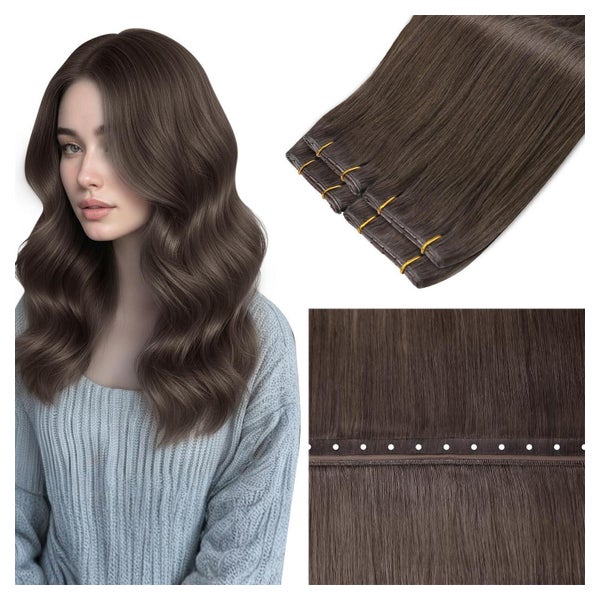 LaaVoo Invisible Tressen Echthaar Extensions, Aschbraun, Butterfly Weft, 40cm
