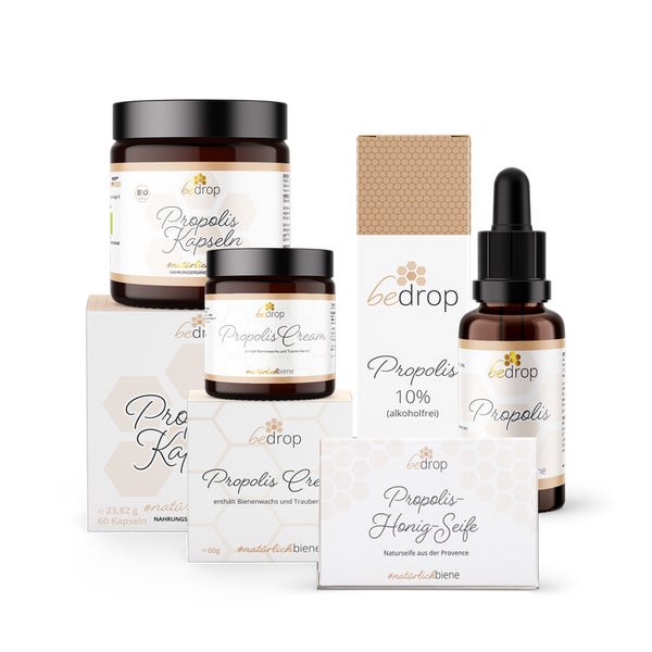 bedrop: Derma Set | Propolis Tinktur, Seife, Kapseln & Creme | Für Kinder & Erwachsene 220 g