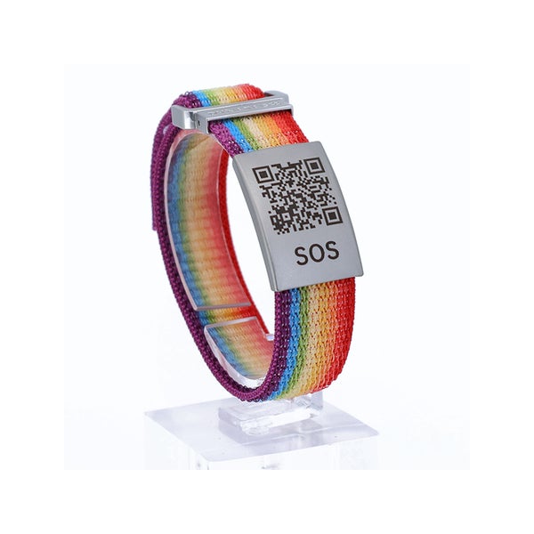 SOS Notfallarmband mit QR-Code mit Textilband Regenbogen 1 St