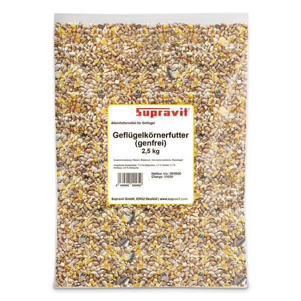 Supravit Geflügelkörnerfutter ohne Gentechnik - Körnermischung für Geflügel, Hühner, Wachteln & Enten - ideal als Alleinfutter, Zusatzfutter & Winterfutter geeignet 2,5 kg