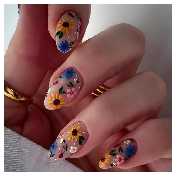 Künstlicher Nagel 3D Blumen Mandelform zum Aufkleben Acryl l 1 St