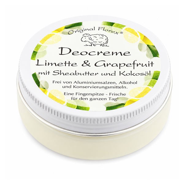 Florex Deocreme Limette & Grapefruit Aluminiumfrei mit Sheabutter, Kokosöl & Zink | Vegan 40 ml