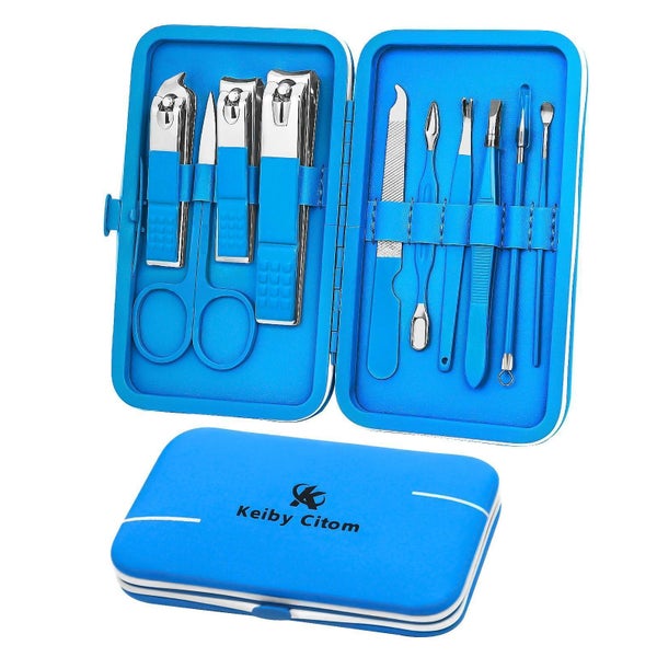 Maniküre Set 10teilig Pediküre Nagelknipser Etui Reise Blue 1 St
