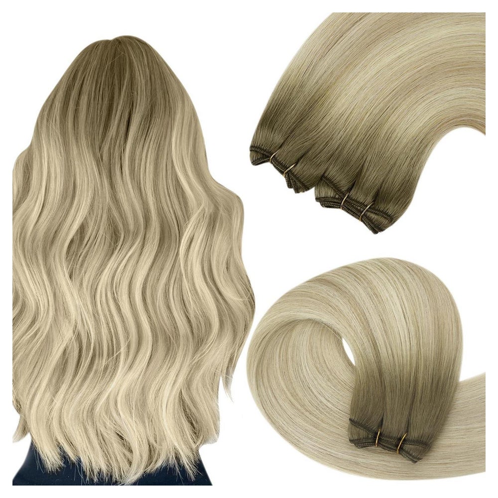 Tressen Echthaar Extensions Blond 55cm Aschblond 2-Weft-1-#S 1 St