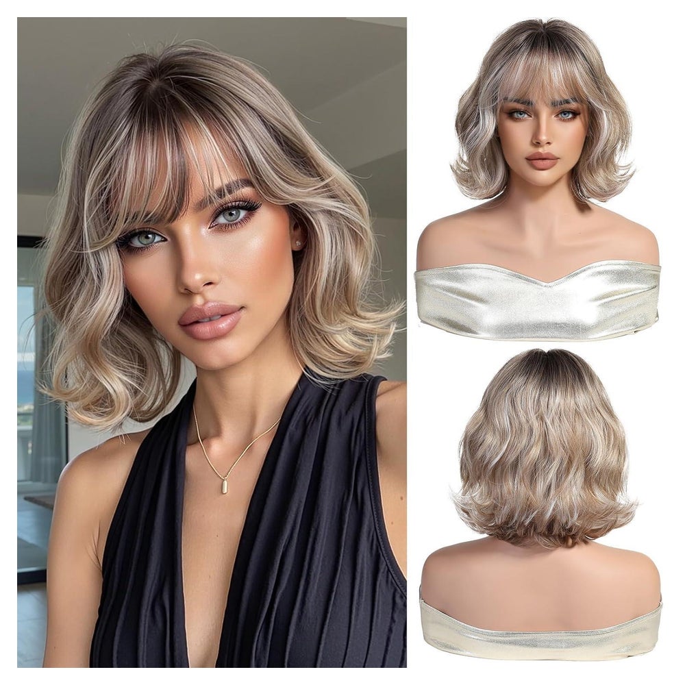 Perücke Bob Ombre Blond Kurz Gewellt Pony Ombre blonde(1238- 1 St