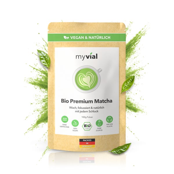 myvial® Bio Premium Matcha Pulver – aus Japan, fein gemahlen, vegan 100 g