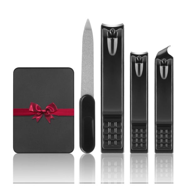 LOPHE Maniküre Set 4-teilig | Nagelknipser, Nagelfeile | Edelstahl | Schwarz