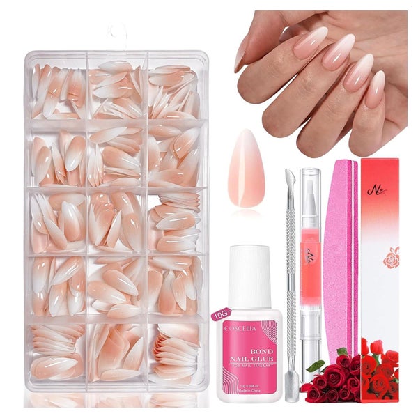 Falsche Nägel Tips Set 240 Französisch 15 Gradient Baby Nude 1 St