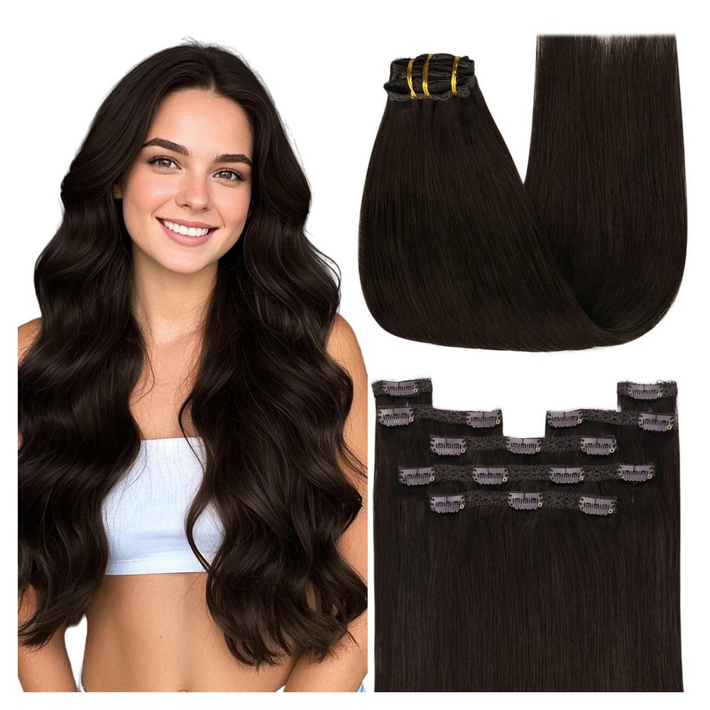 Clip in Extensions Echthaar Remy Dunkelbraun 30 1-Clip-2-#2 1 St