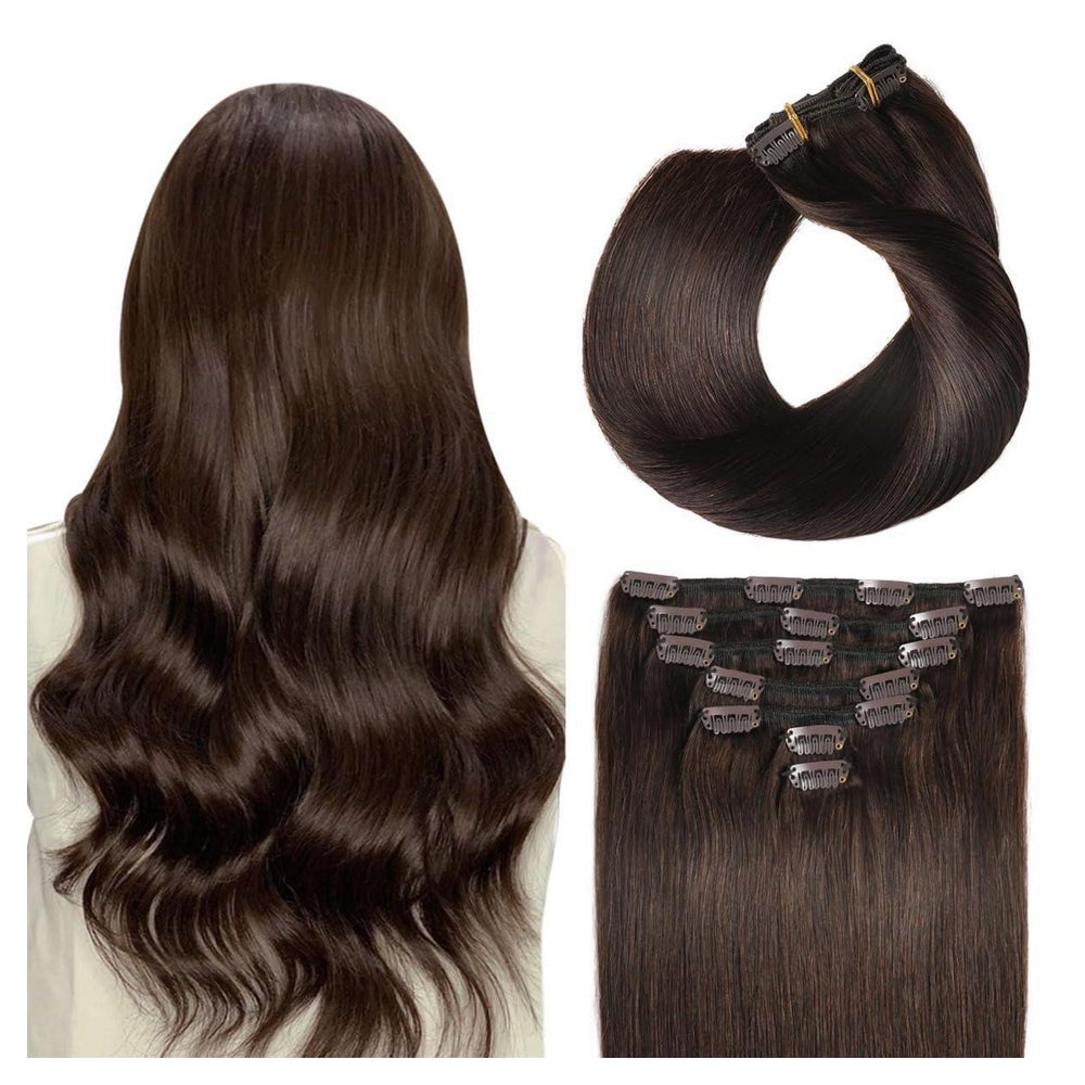 Clip in Extensions Echthaar Menschenhaar 35cm-70g #2 Dunkel 1 St