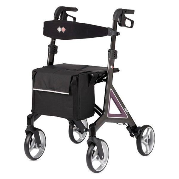 Rollator Bischoff & Bischoff Alevo Carbon - faltbar - 6 kg - mit Tasche & Rückengurt - Schwarz-Aubergine 1 St
