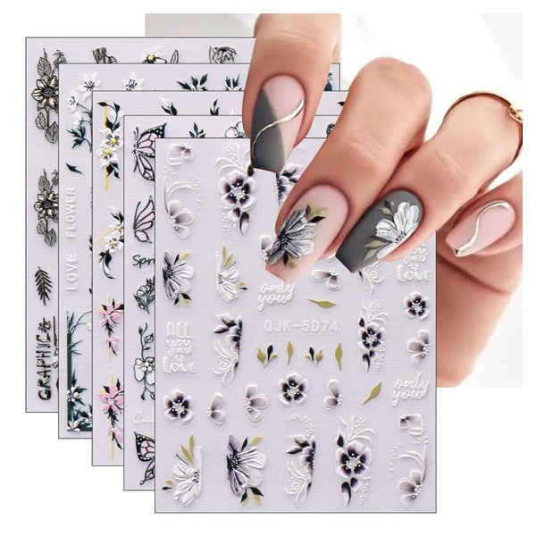 Nagelsticker 3D selbstklebend 6 Blatt bunte Blumen für Nagel 1 St