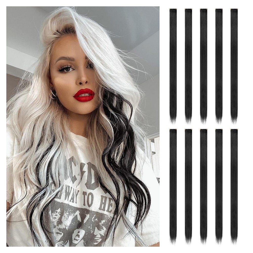 Haarverlängerung Clipin Extensions 55cm bunt Schwarz 10 PCS 1 St