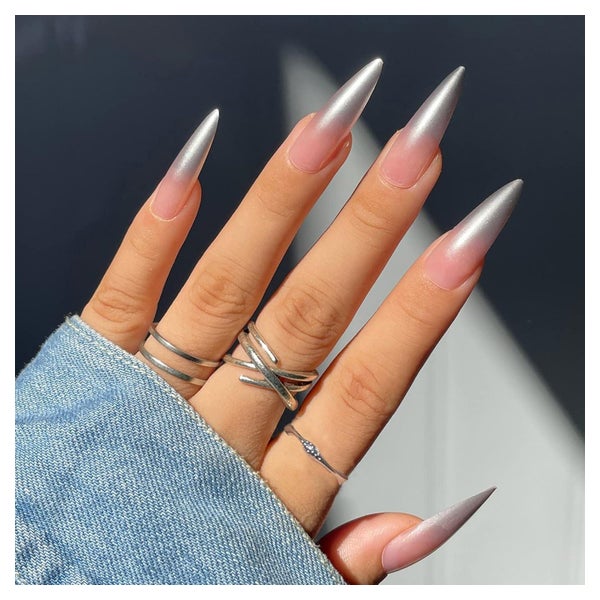 Künstliche Nägel Grau Stiletto Lang Spitz French 12grey&amp; 1 St
