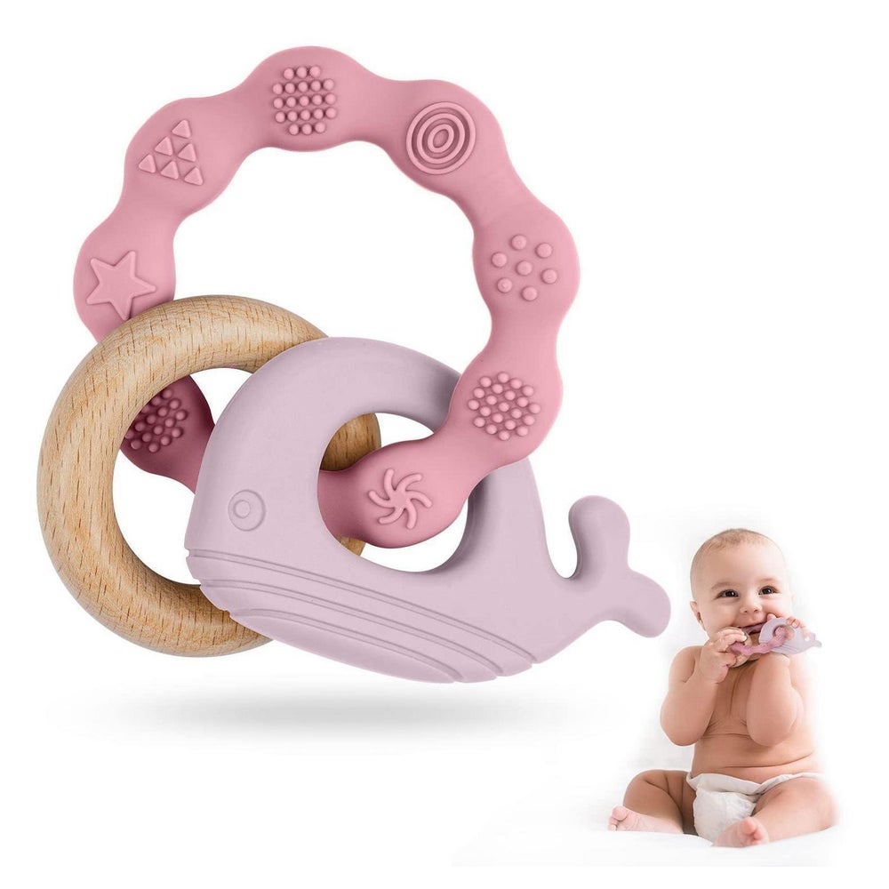 Beißring Baby Zahnungshilfe aus Silikon und Holz 1 St