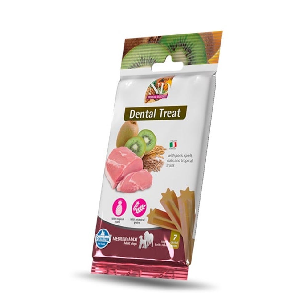 FARMINA N&D Tropical Selection Dental Treat Pork Medium/Maxi (7 pcs ) dentale Leckerlis für mittelgroße und große Hunde 0,1 kg