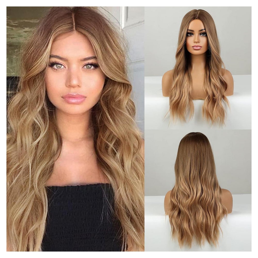 Perücke lange blonde Ombre Locken Mittelscheitel 1 St