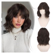 Perücke Bob kurz Pony Damen synthetisch lockig 35 cm Dunkelb 1 St