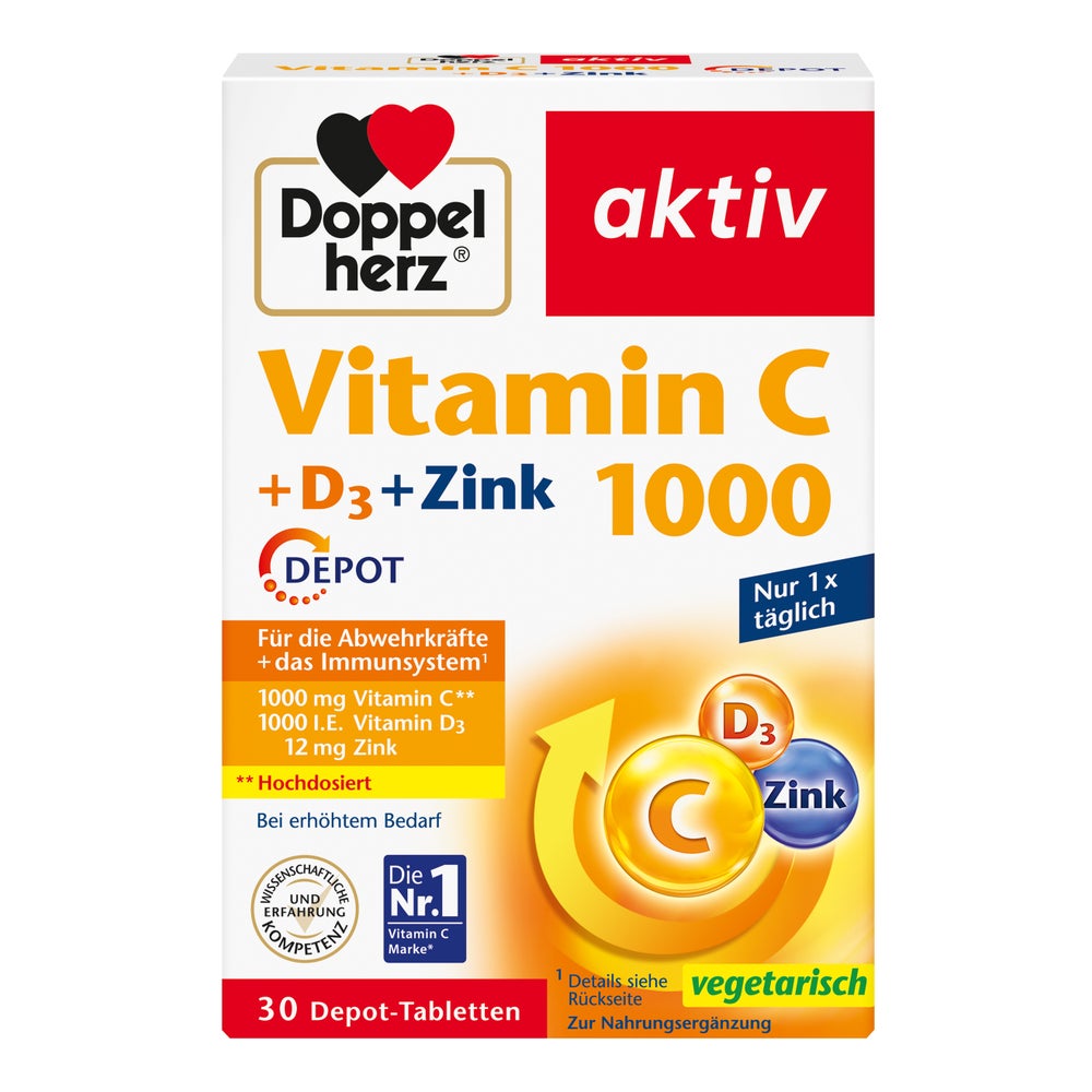 Doppelherz Vitamin C 1000 + D3 + Zink DEPOT 30 St