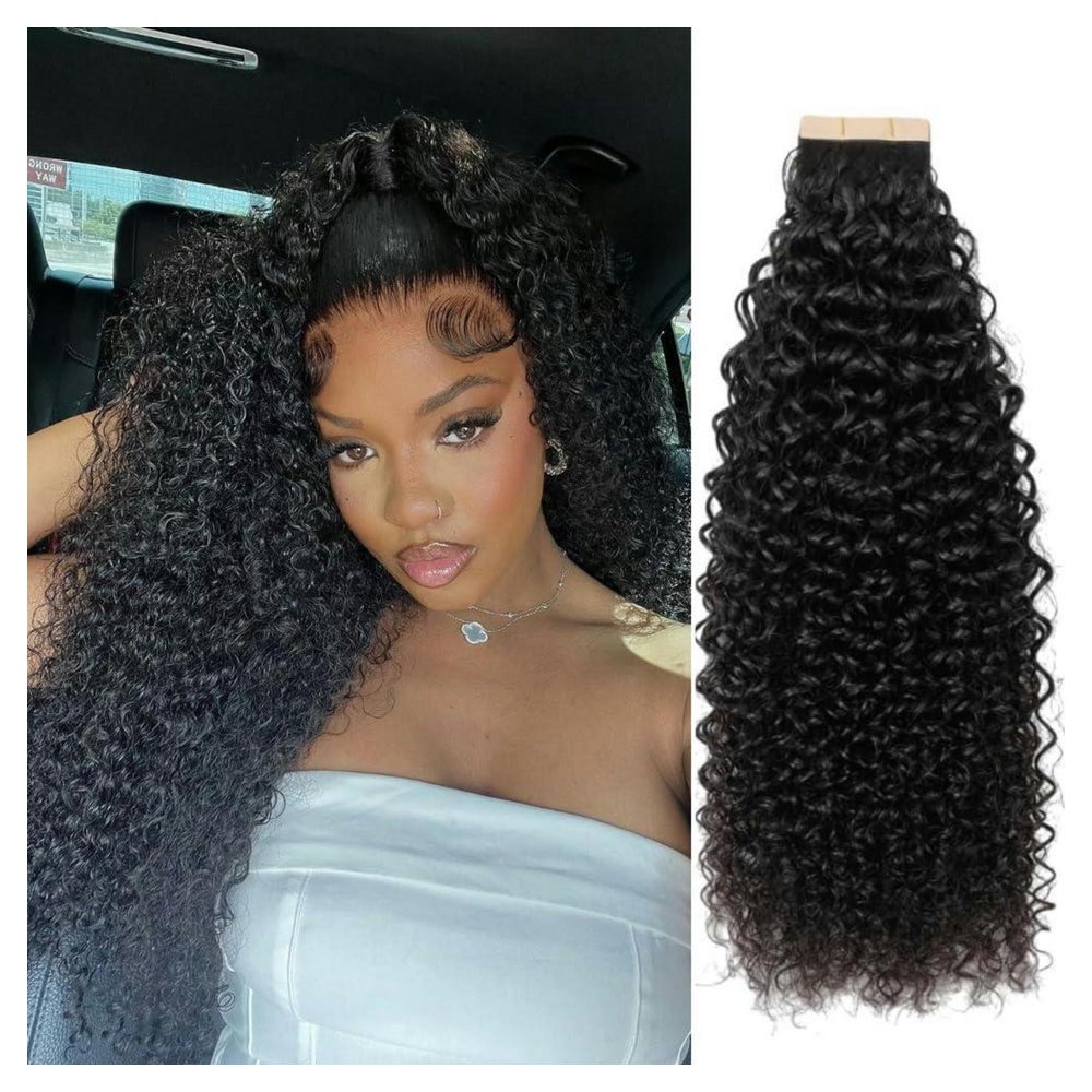 Tape Extensions Echthaar Schwarz Kinky 1B# 16zoll-40.6cm(60e 1 St