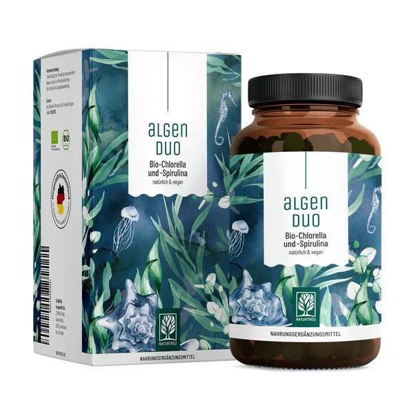 Chlorella und Spirulina - Komplex aus Bio Süßwasseralgen - ALGENDUO - 360 vegane Presslinge - NATURTREU® 360 St