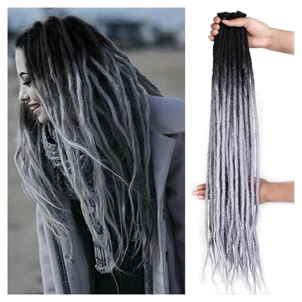 PORSMEER 24" Dreadlocks Extensions, Handmade, Synthetic, Schwarz bis Grau