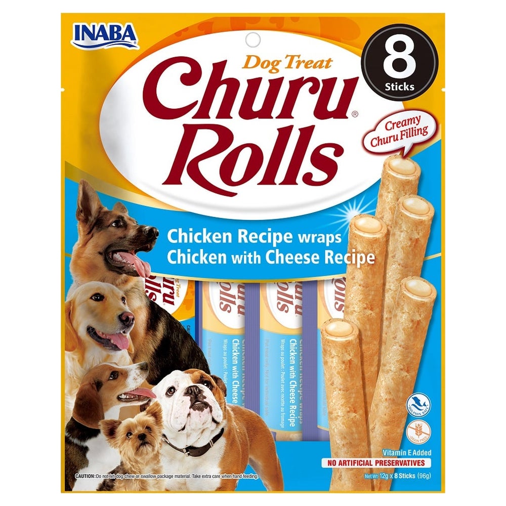 INABA Churu Rolls Chicken 8x12g Hähnchen-Käse-Wrap für Ihren Hund 0,096 kg