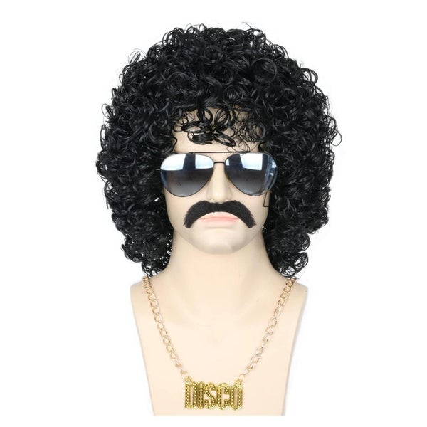 Perücke Herren 70er Disco 3er Set Schwarze mit Halskette & S 1 St