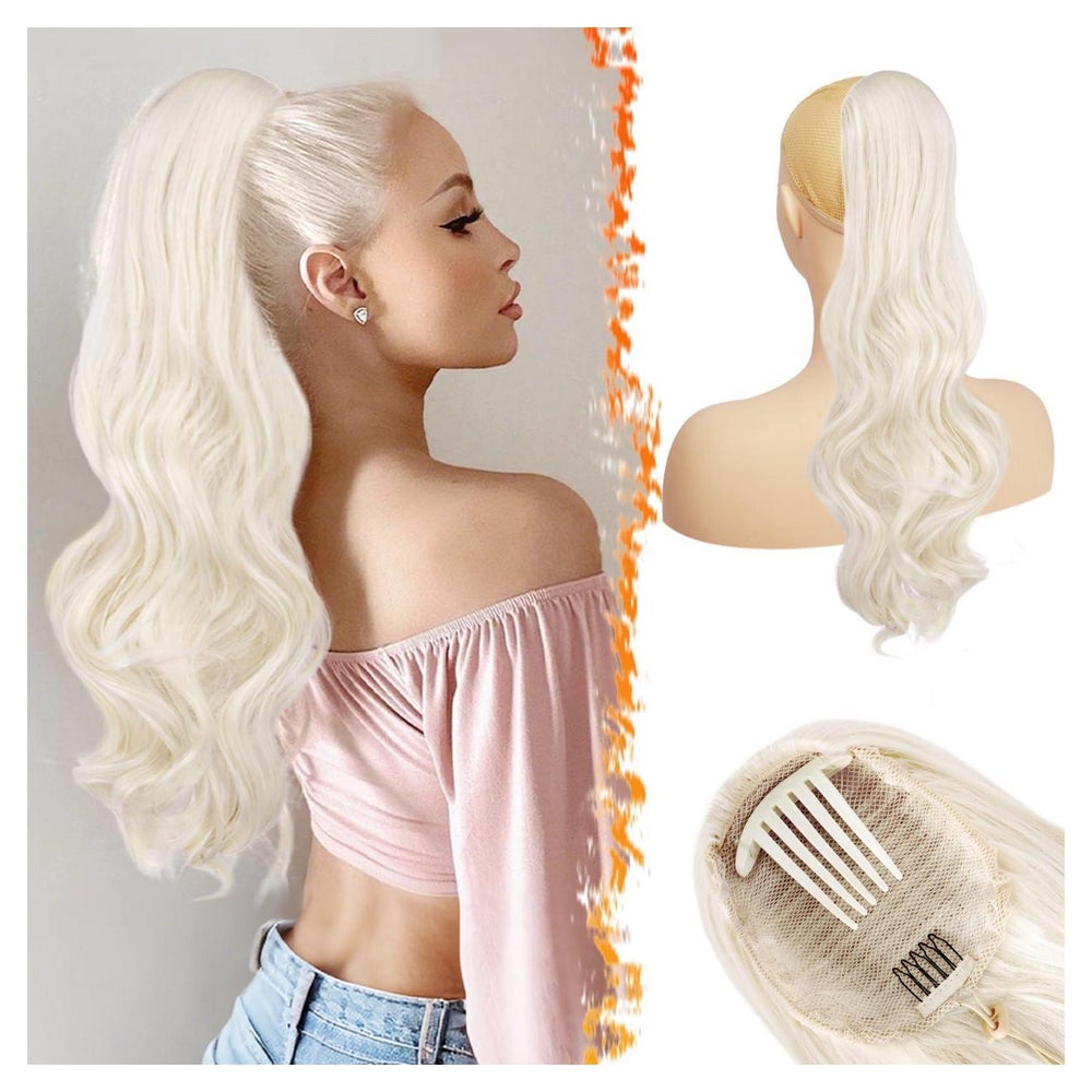 Pferdeschwanz Haarteil Platinblond Kordelzug Clip 50 cm Plat 1 St