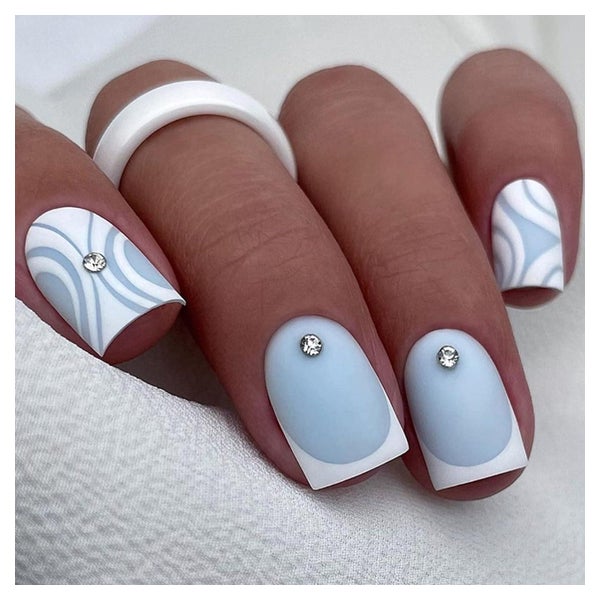 Nägel Kurz Eckig 24 Gefrostet French Hellblau Nagelkleber E 1 St