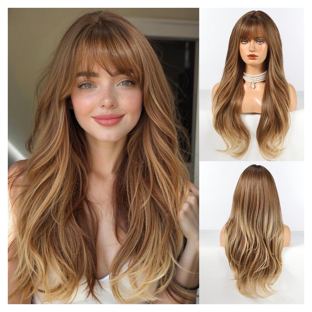 Perücke Pony Locken Stufenschnitt Synthetik Damen Alltag Omb 1 St