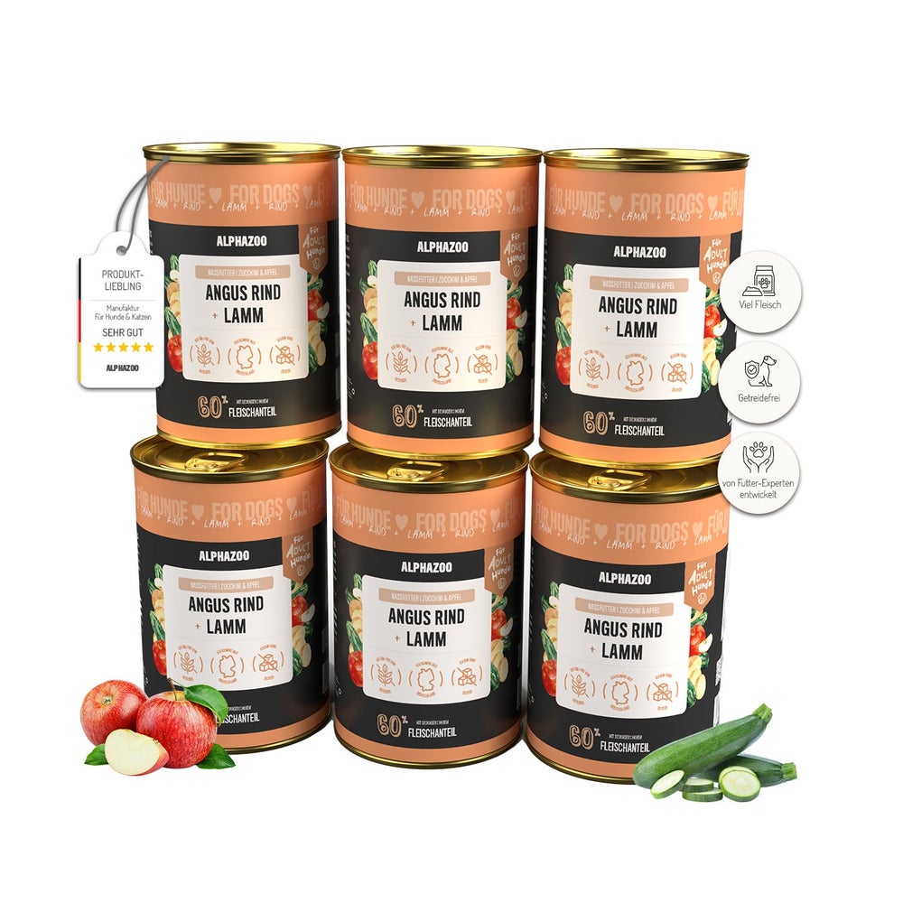 Angus Rind + Lamm Nassfutter für Adult Hunde 6er 2400 g