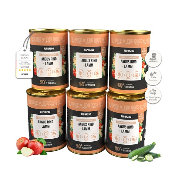 Angus Rind + Lamm Nassfutter für Adult Hunde 6er 2400 g