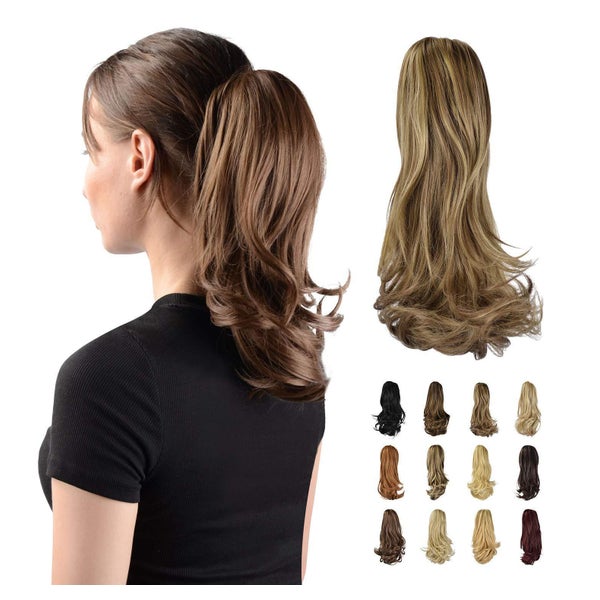 Pferdeschwanzverlängerung Clip Klaue 33cm Goldbraun & Hellbl 1 St
