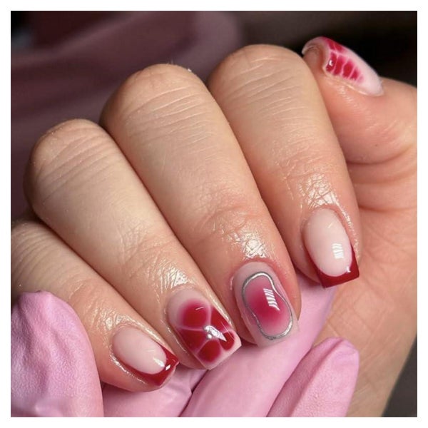 Künstliche Fingernägel Square French Rosa Rot Silber FB20 1 St