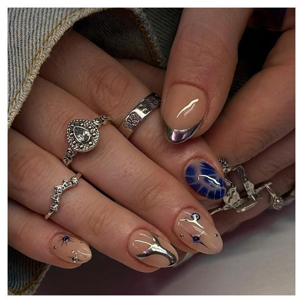 Künstliche Fingernägel 30 Stück Kurz Almond Nude Gold YG14 1 St