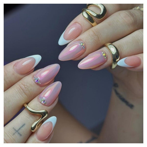 Künstlicher Nagel Press on Kurz Almond Nude French Chrome St 1 St