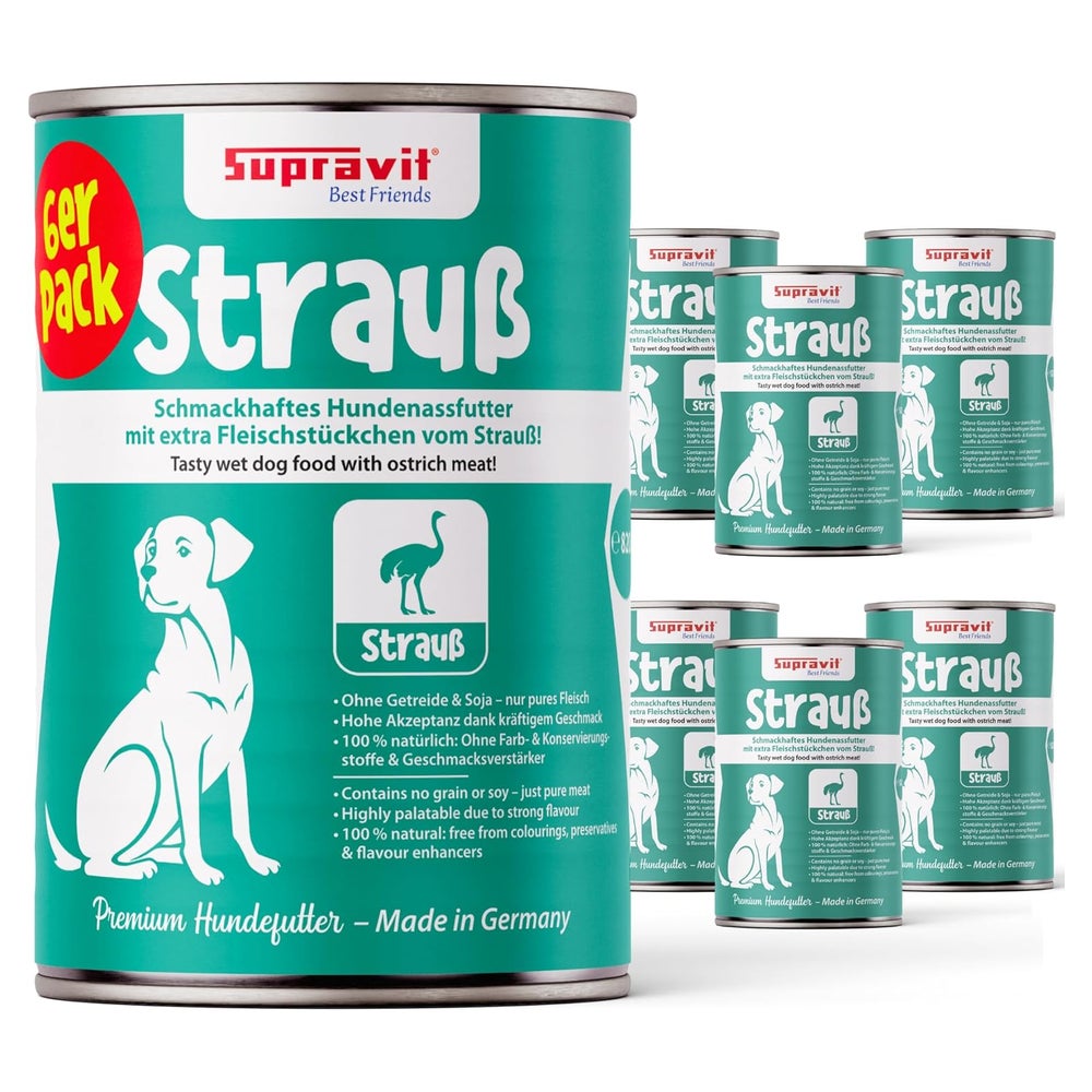 Supravit Hundenassfutter mit Strauß 6 x 820g für Hunde 4920 g