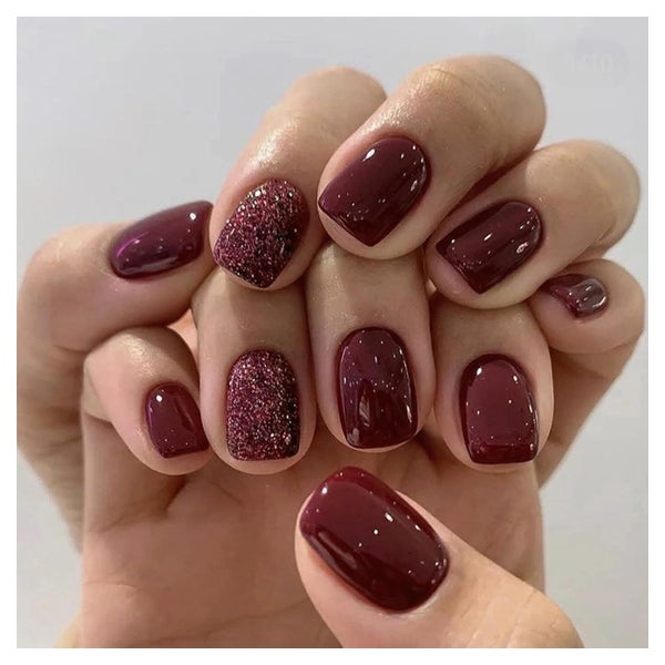 24 Stück Nägel zum Aufkleben French Press on Nails Weinrot G 1 St