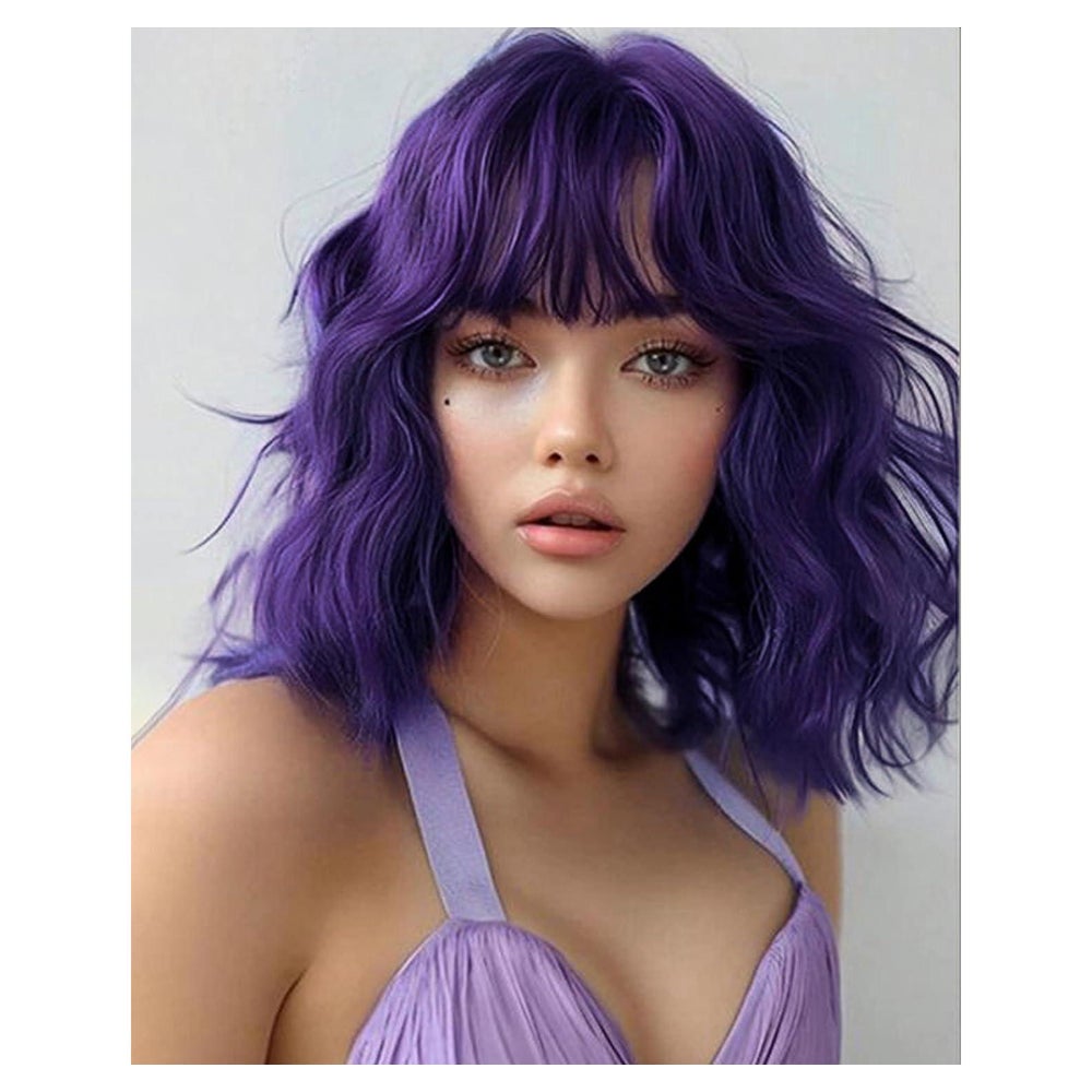 Perücke Bob Synthetisch Pony Kurzhaar Damen Alltag Violett 1 1 St