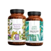 Haut und Haar Paket: Hyaluronsäure, Aloe Vera + Biotin für die Haut & Hirse, Gerstengras +Rosmarin für die Haare in einem veganen Bundle - RAPUNZELMÄHNE & JUNGQUELL - NATURTREU® 0 g