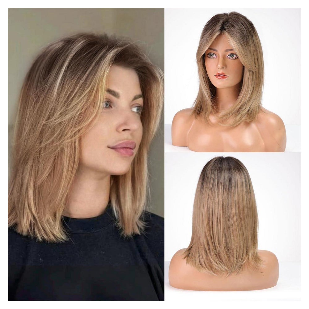 Perücke Damen 16 Zoll Vorhangpony Synthetisch Welle ombre He 1 St